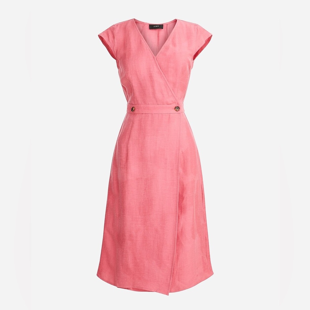 J.Crew Linen Cupro Sheath Faux Wrap Dress